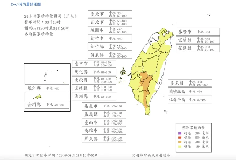 8/4停班停課，2縣市達標！最新雨量預估公布 24小時轟300毫米
